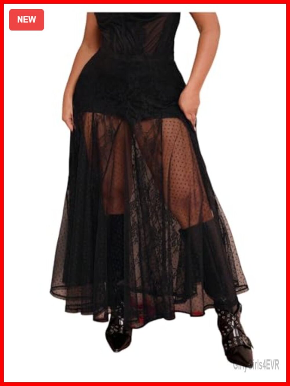 Plus Size Lace Mesh Sheer Flowy Maxi Skirt Y2K Goth Rave